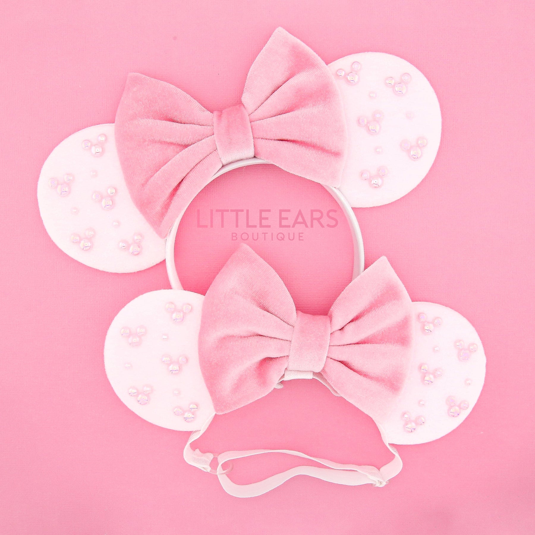 Pink & White Velvet Mommy & Me Ears by Little Ears Boutique, travel planning service main product photo