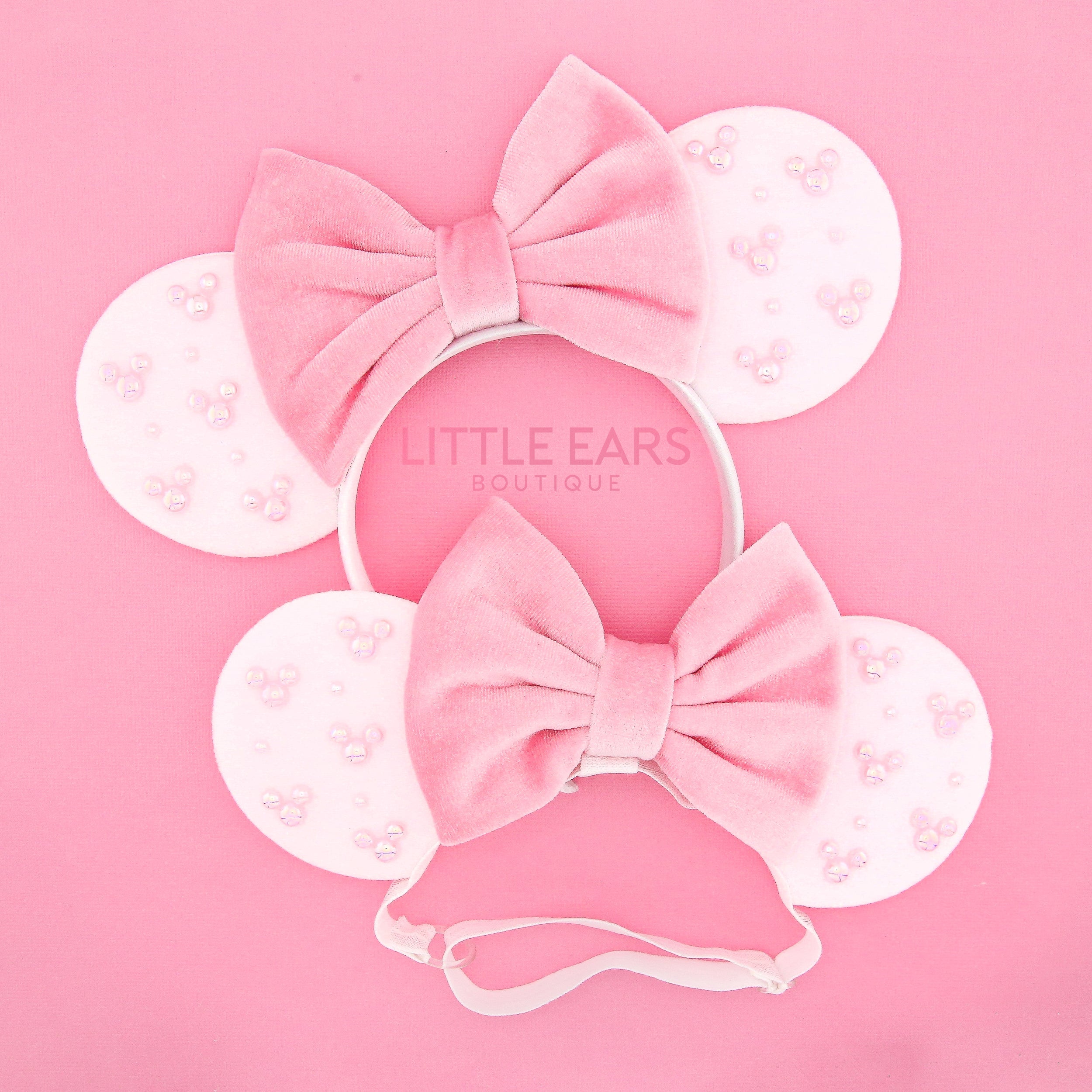Pink & White Velvet Mommy & Me Ears by Little Ears Boutique, travel planning service main product photo