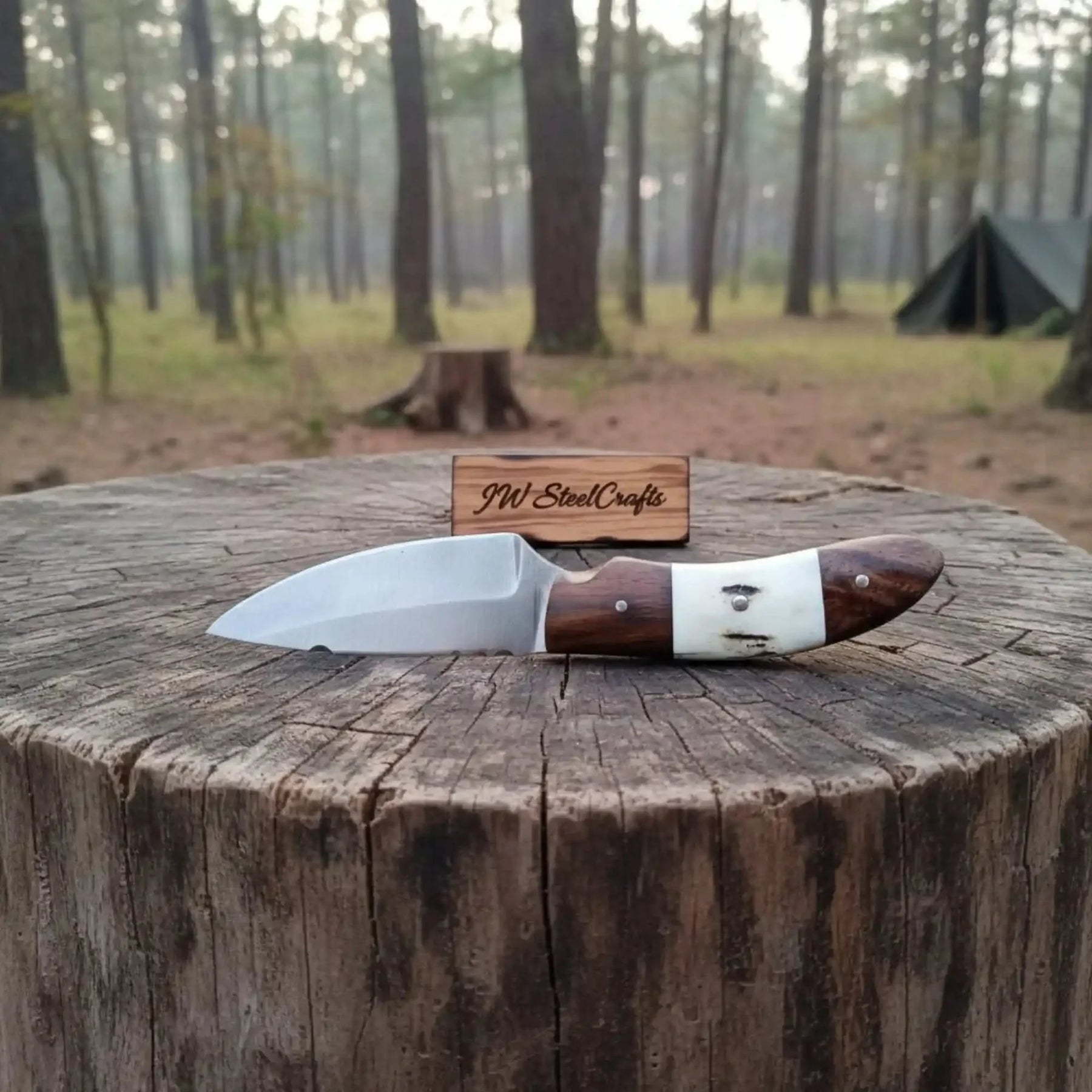 Handmade Skinner Knife Deer Horn Handle Fixed Blade Hunting Knife by JW SteelCrafts, Damascus knife main product photo