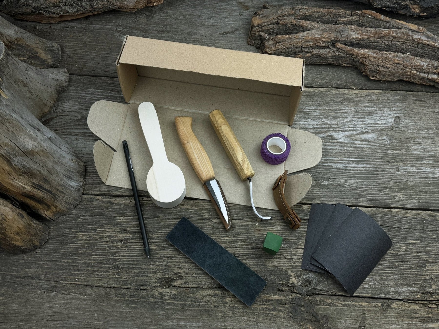 Complete Spoon Carving Kit for Beginners detail view by Sharky Forged Steel Tools
