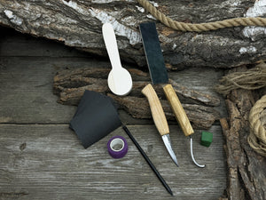 Complete Spoon Carving Kit for Beginners detail view by Sharky Forged Steel Tools