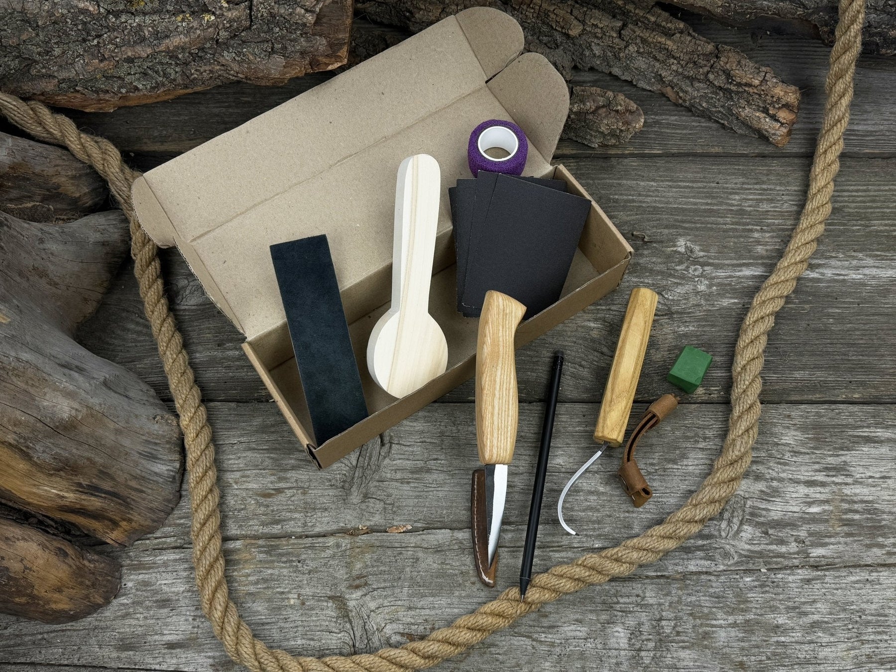 Complete Spoon Carving Kit for Beginners by Sharky Forged Steel Tools