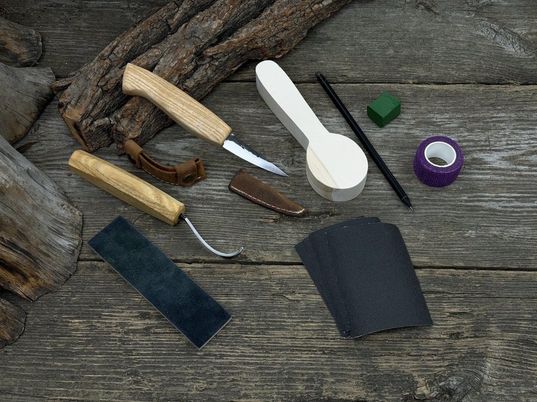 Complete Spoon Carving Kit for Beginners detail view by Sharky Forged Steel Tools
