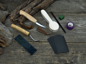 Complete Spoon Carving Kit for Beginners detail view by Sharky Forged Steel Tools