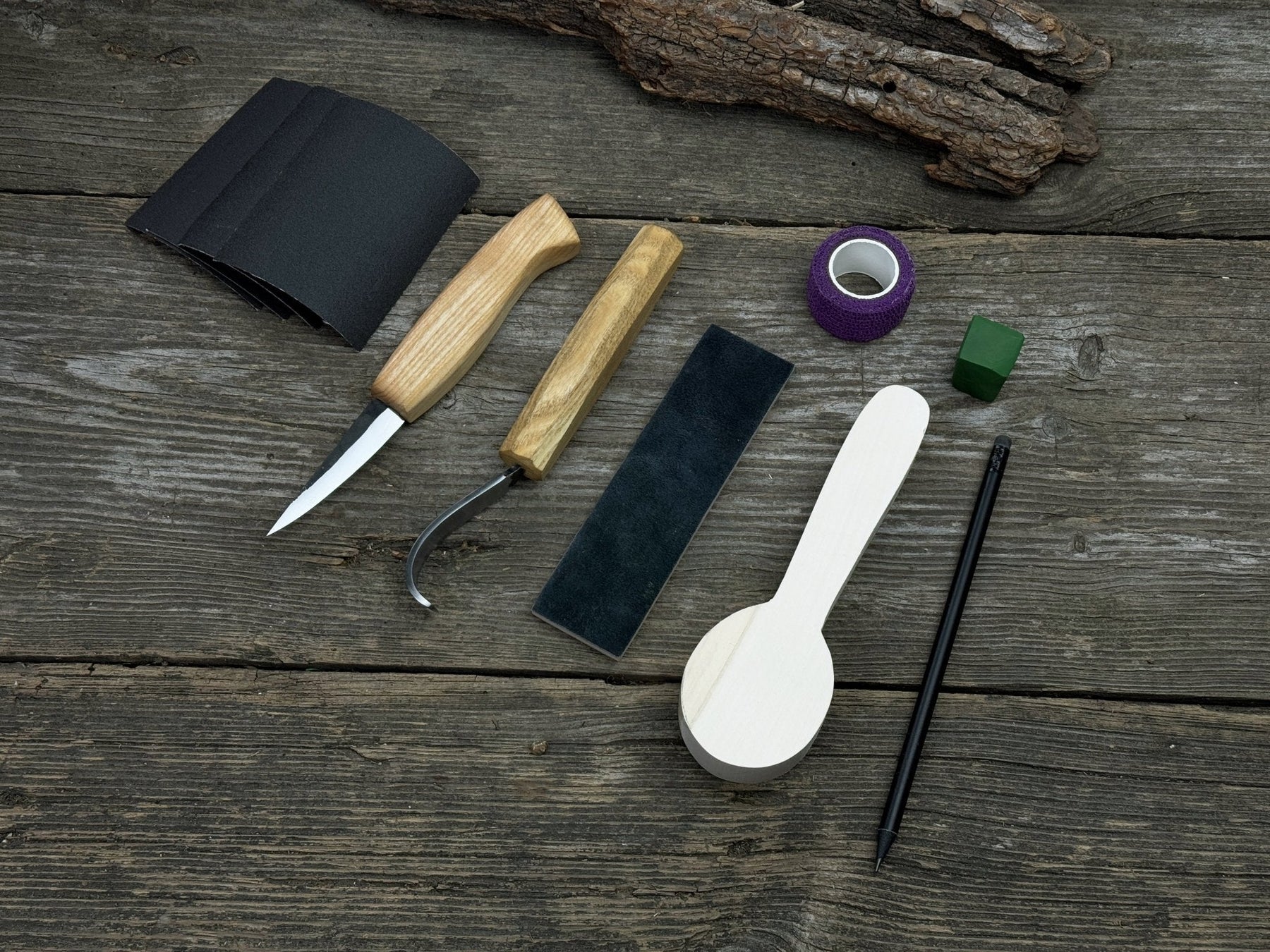 Complete Spoon Carving Kit for Beginners detail view by Sharky Forged Steel Tools