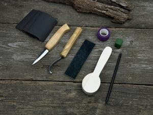 Complete Spoon Carving Kit for Beginners detail view by Sharky Forged Steel Tools