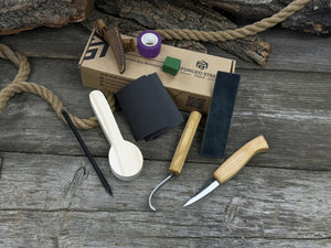 Complete Spoon Carving Kit for Beginners detail view by Sharky Forged Steel Tools