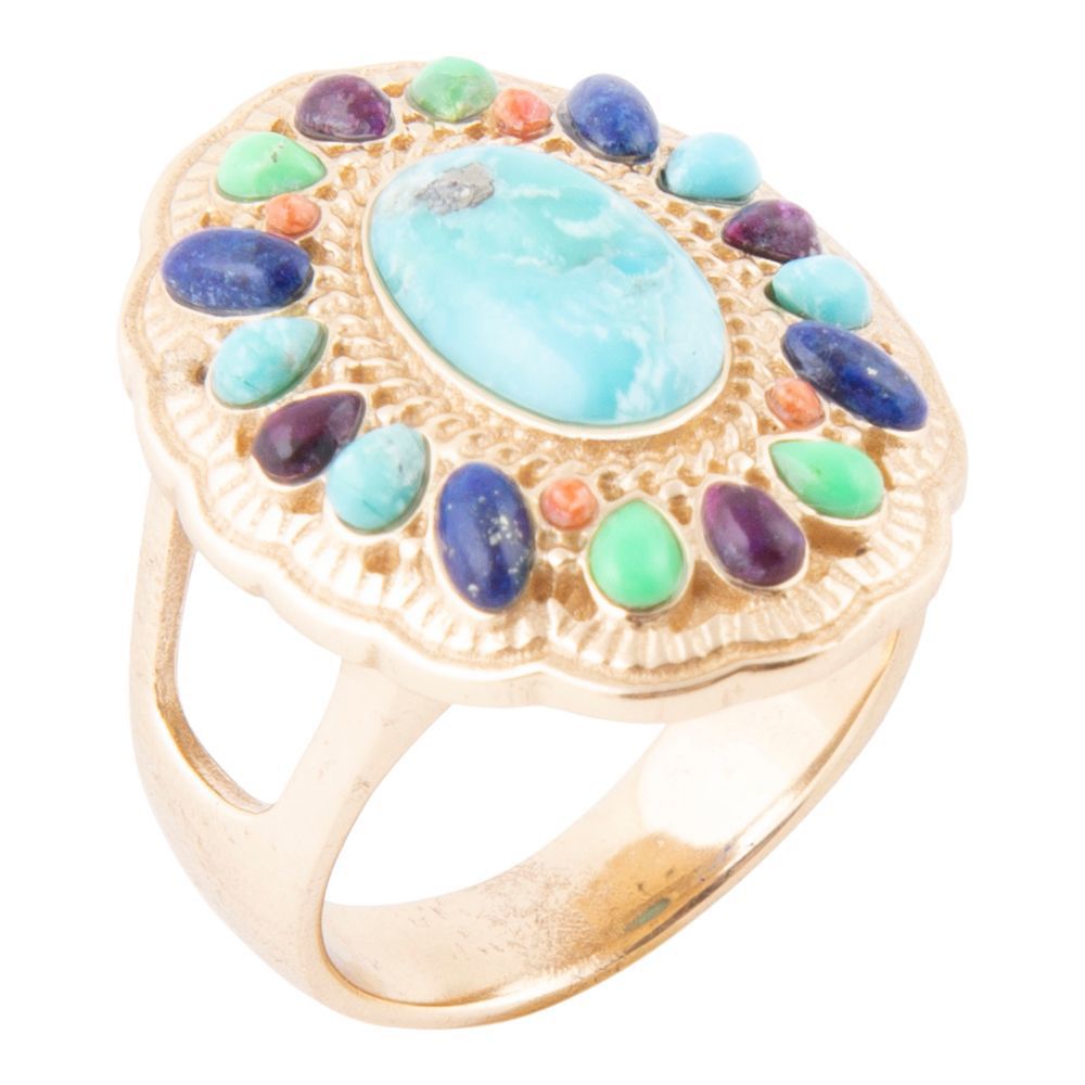 Concho Colorful Golden Statement Ring by Barse Jewelry