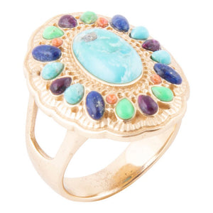 Concho Colorful Golden Statement Ring by Barse Jewelry