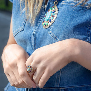 Concho Colorful Golden Statement Ring detail view by Barse Jewelry