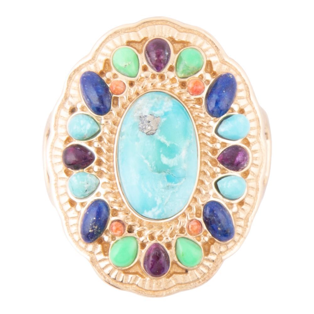 Concho Colorful Golden Statement Ring detail view by Barse Jewelry