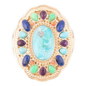 Concho Colorful Golden Statement Ring detail view by Barse Jewelry