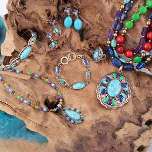 Concho Colorful Golden Statement Ring detail view by Barse Jewelry