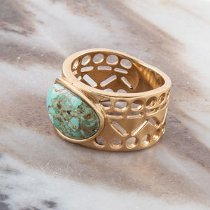 Cut it Out Blue Turquoise Golden Ring detail view by Barse Jewelry