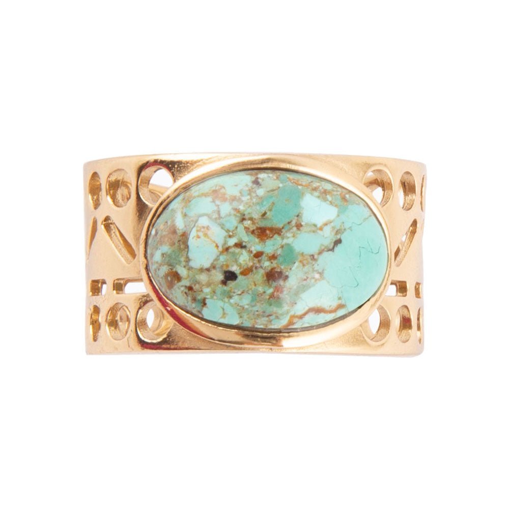 Cut it Out Blue Turquoise Golden Ring detail view by Barse Jewelry