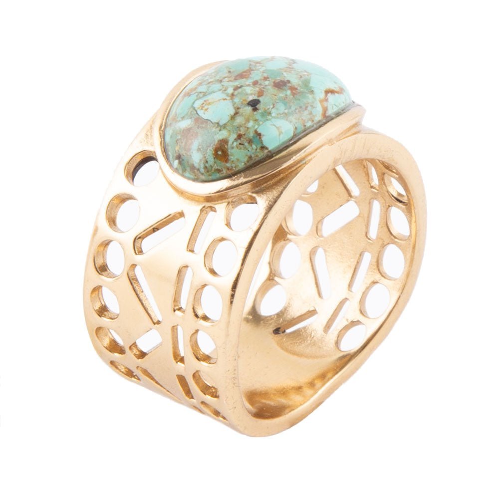Cut it Out Blue Turquoise Golden Ring by Barse Jewelry