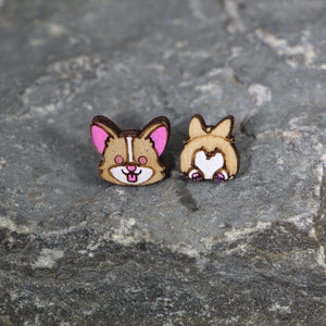 Corgi Butt Wooden Earrings | Funny Dog Lover Jewelry by Cate's Concepts, LLC, handmade jewelry detail photo 3