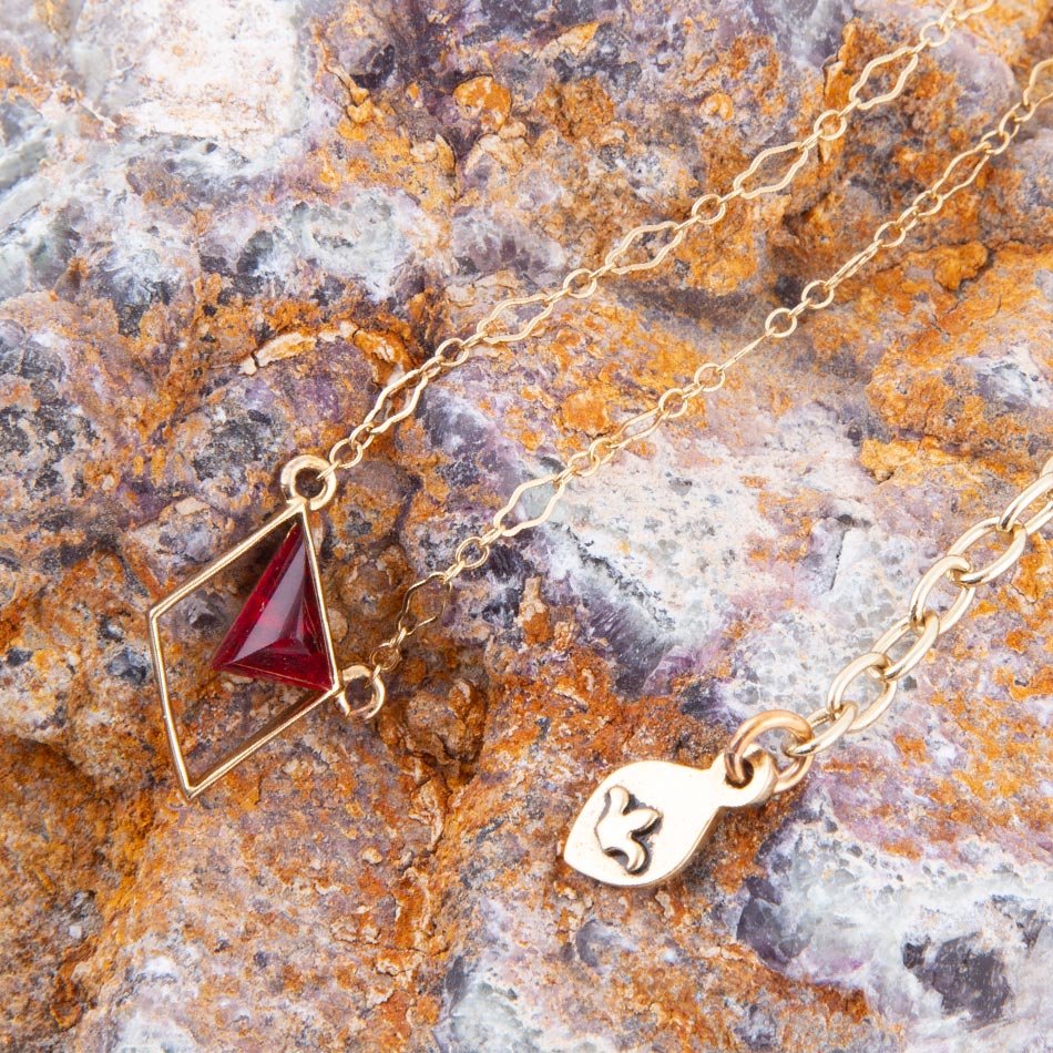 Corundum and Bronze Triangle Necklace detail view by Barse Jewelry