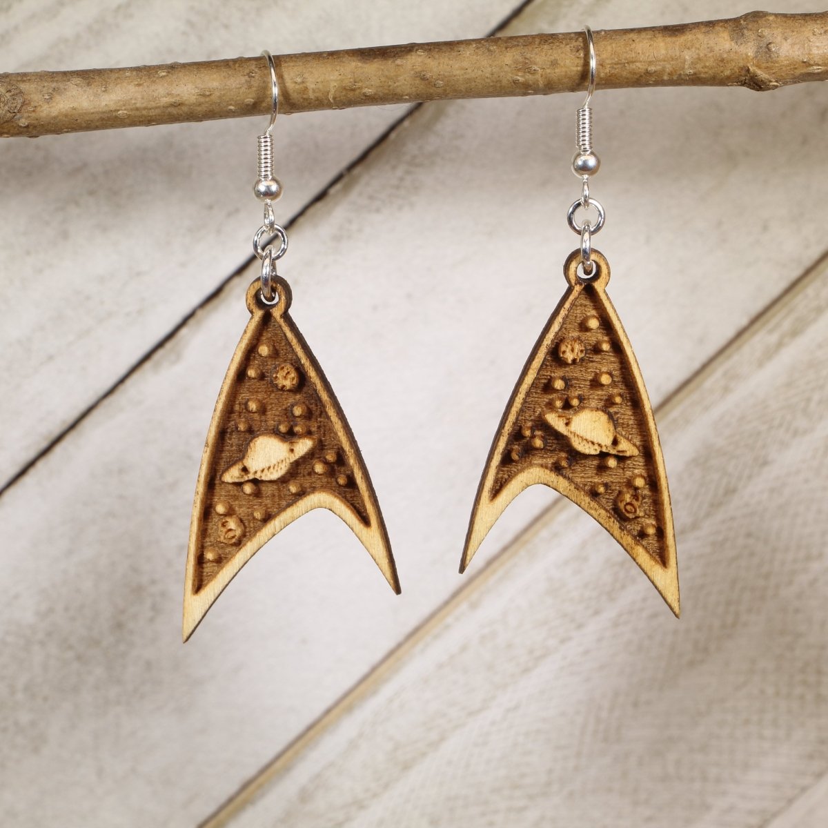 Cosmic Trek Wooden Earrings | Sci-Fi Space Fan Jewelry by Cate's Concepts, LLC