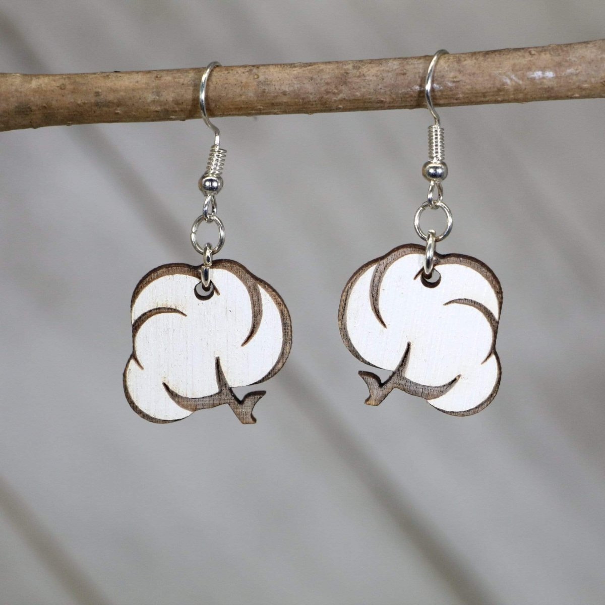 Cotton Boll Wooden Earrings | Farm Plant Southern Jewelry by Cate's Concepts, LLC, handmade jewelry main product photo