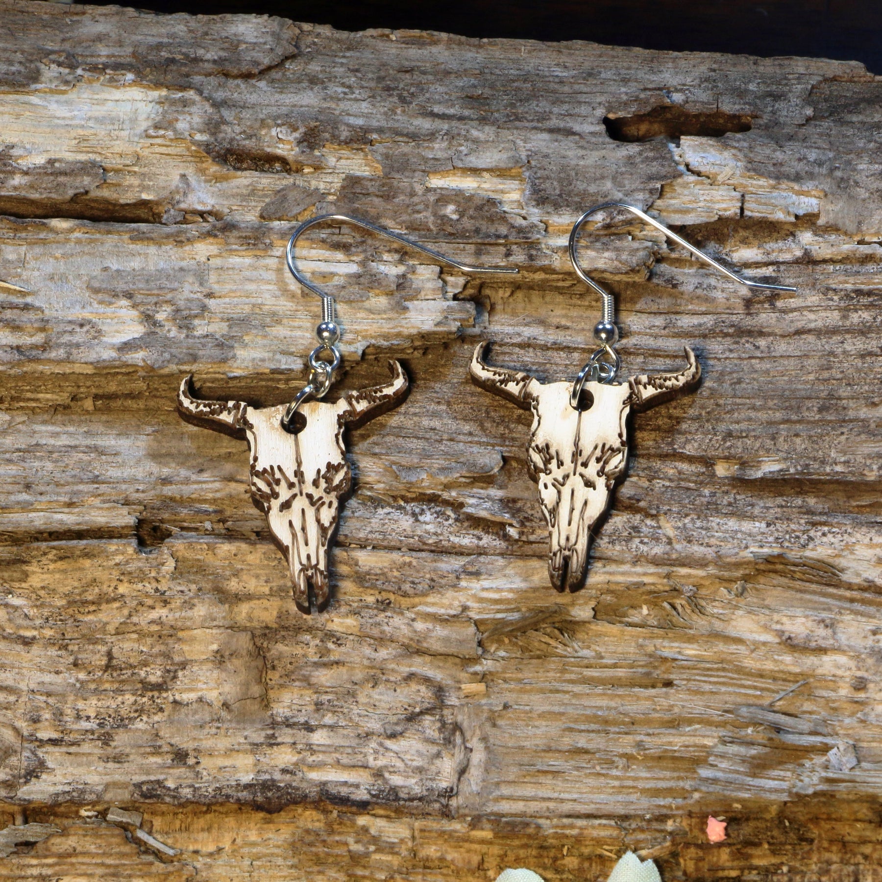 Cow Skull Wooden Dangle Earrings | Western Boho Jewelry by Cate's Concepts, LLC