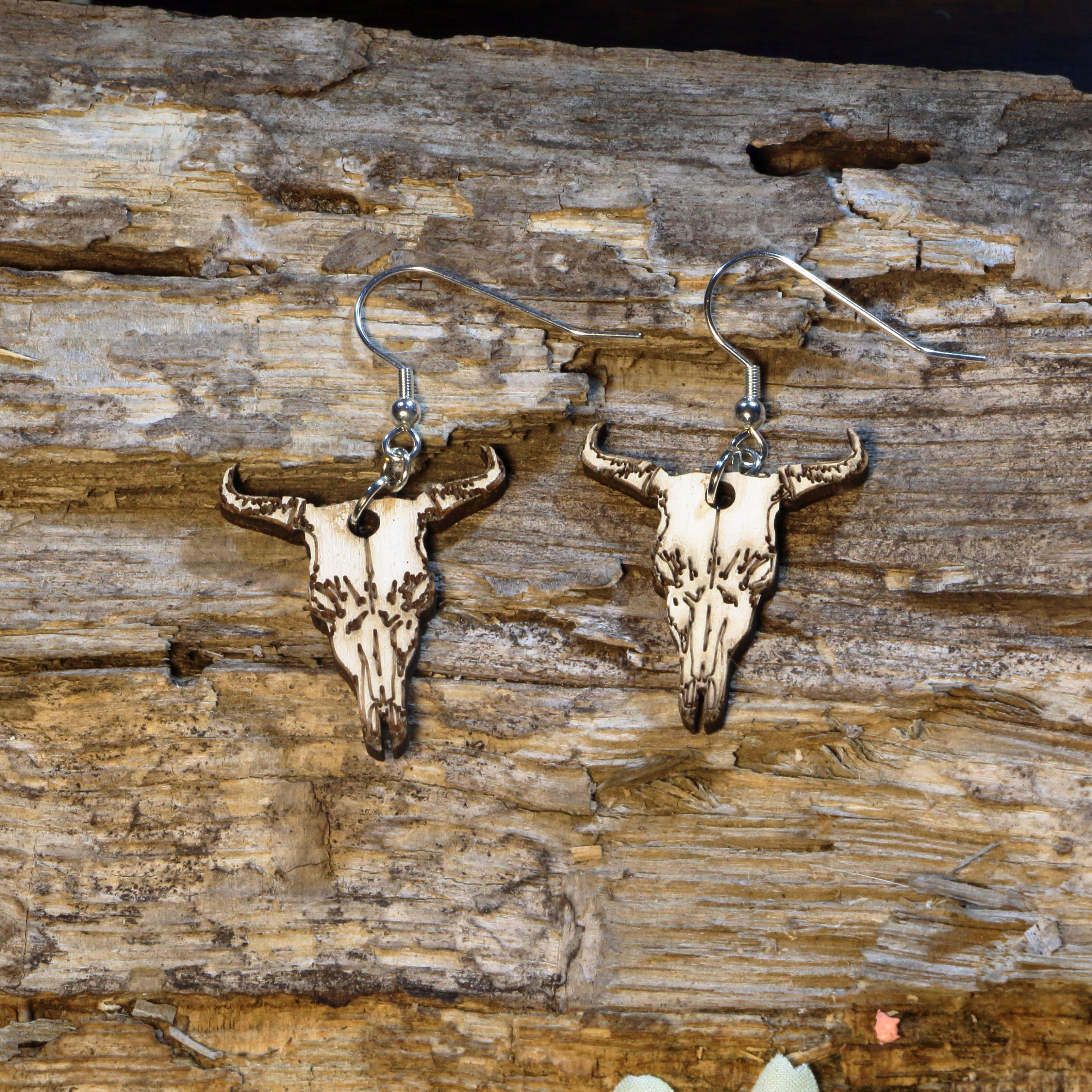 Cow Skull Wooden Dangle Earrings | Western Boho Jewelry by Cate's Concepts, LLC