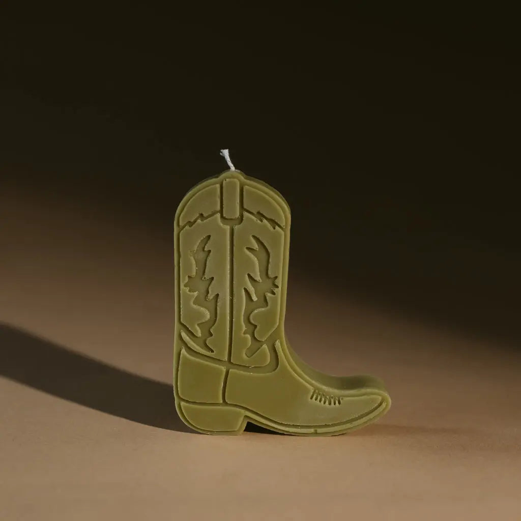 Cowboy boot shape candles by gold + ivy, scented candle detail photo 4