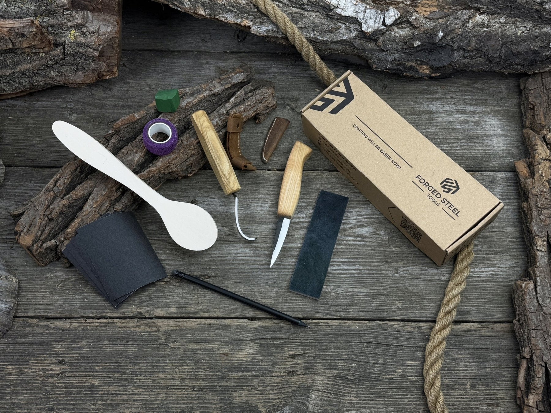 Craft Your Own Wooden Spoon – All-in-One Whittling Kit detail view by Sharky Forged Steel Tools