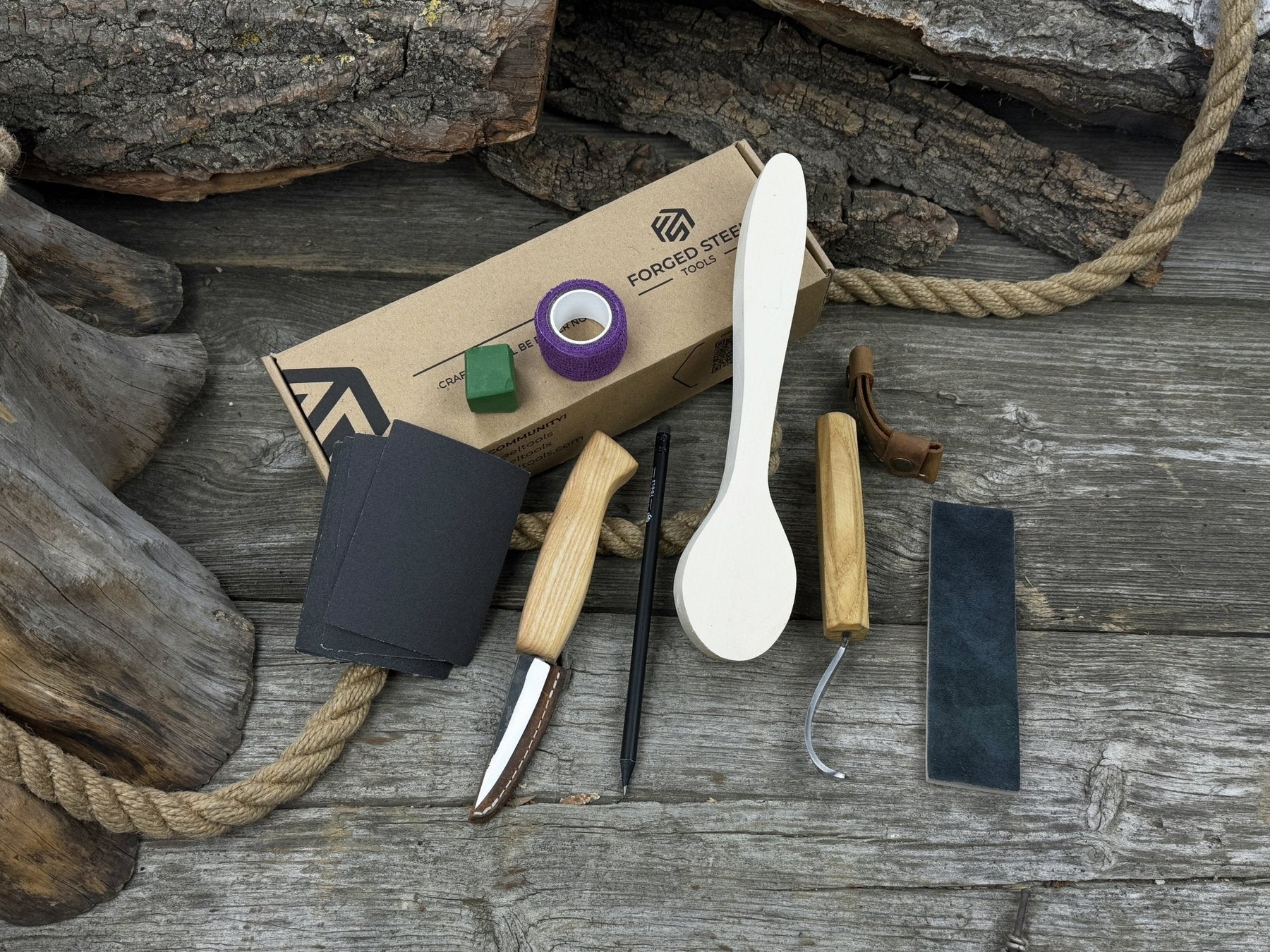 Craft Your Own Wooden Spoon – All-in-One Whittling Kit detail view by Sharky Forged Steel Tools