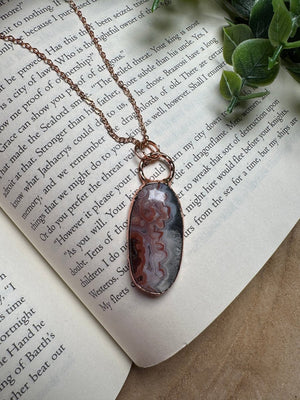 Crazy Lace Agate Necklace detail view by Copper Ashes
