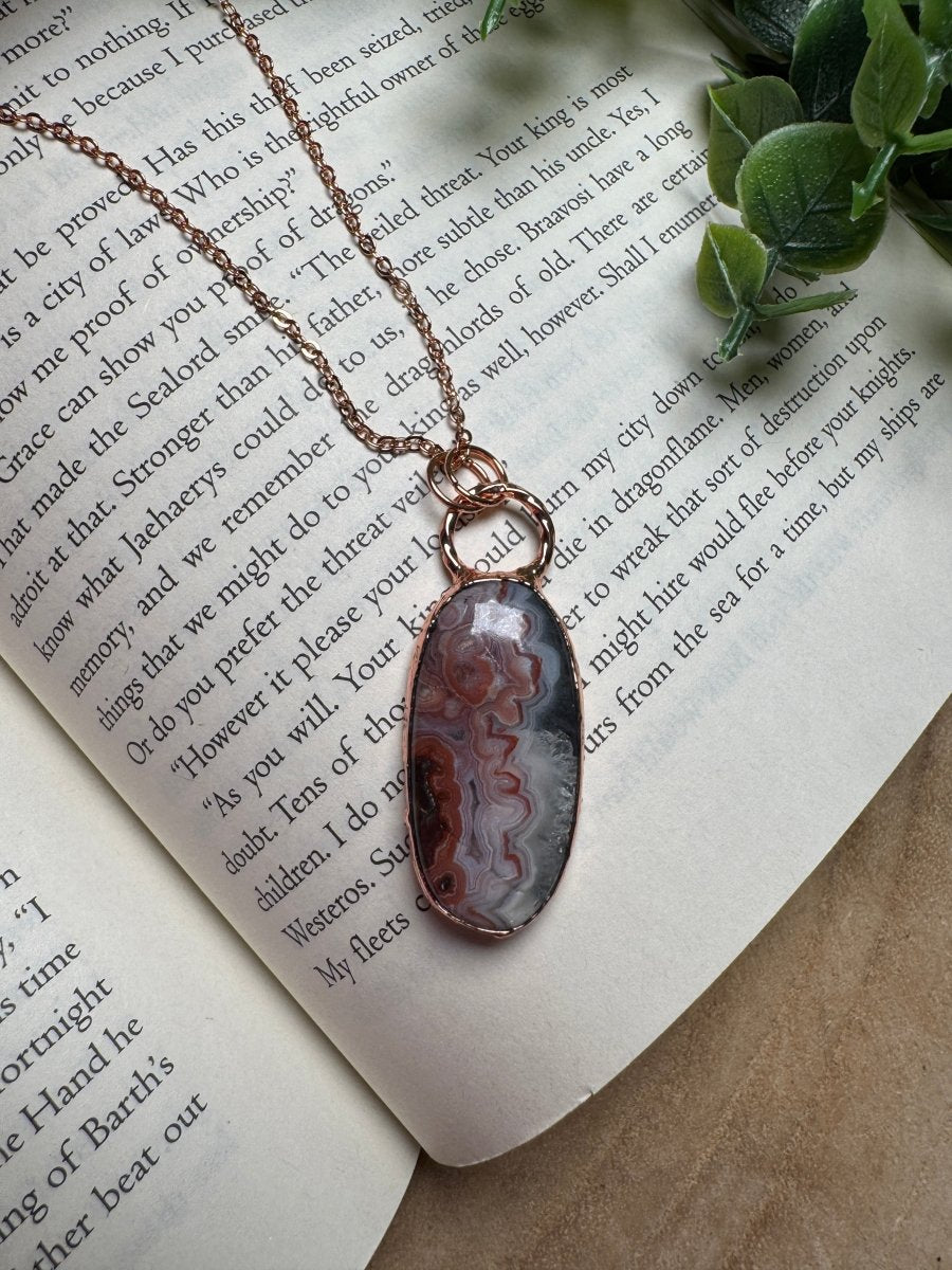 Crazy Lace Agate Necklace detail view by Copper Ashes