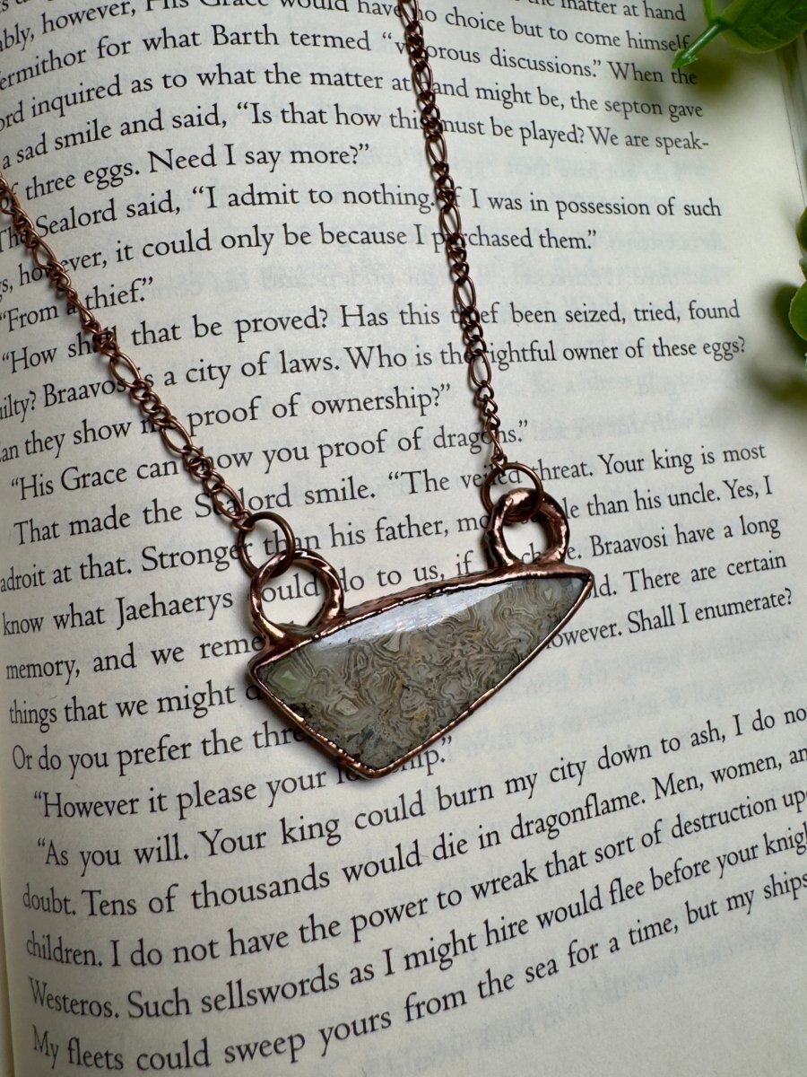 Crazy Lace Agate Necklace detail view by Copper Ashes