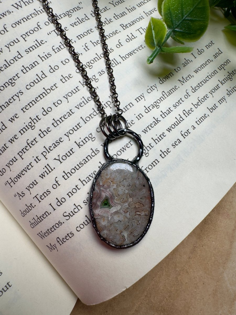 Crazy Lace Agate Necklace detail view by Copper Ashes
