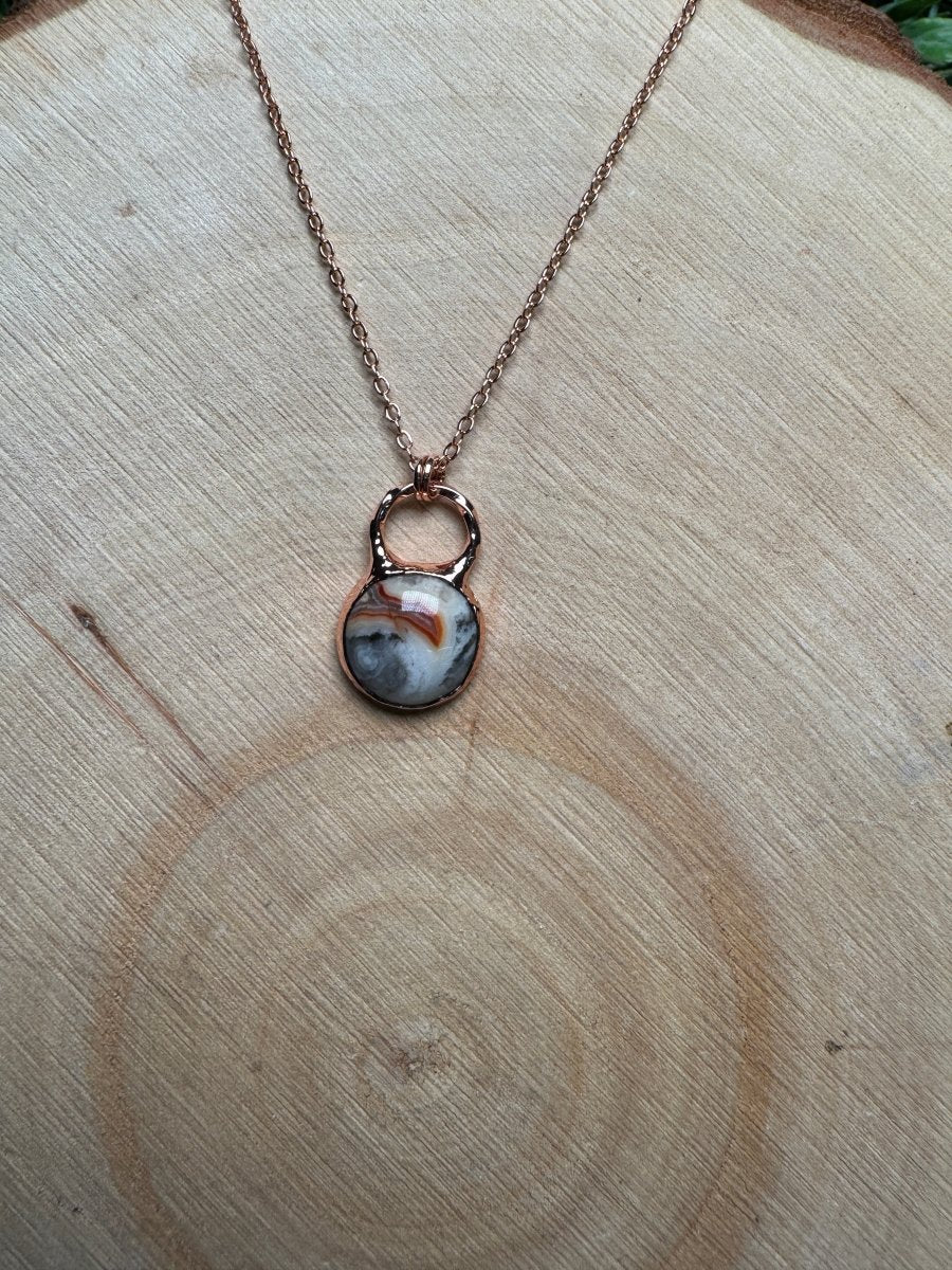 Crazy Lace Agate Necklace detail view by Copper Ashes