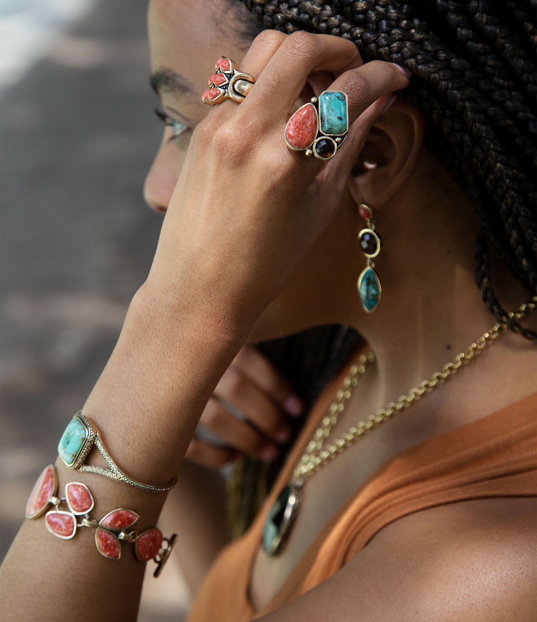 Credence Genuine Turquoise Cuff Bracelet detail view by Barse Jewelry