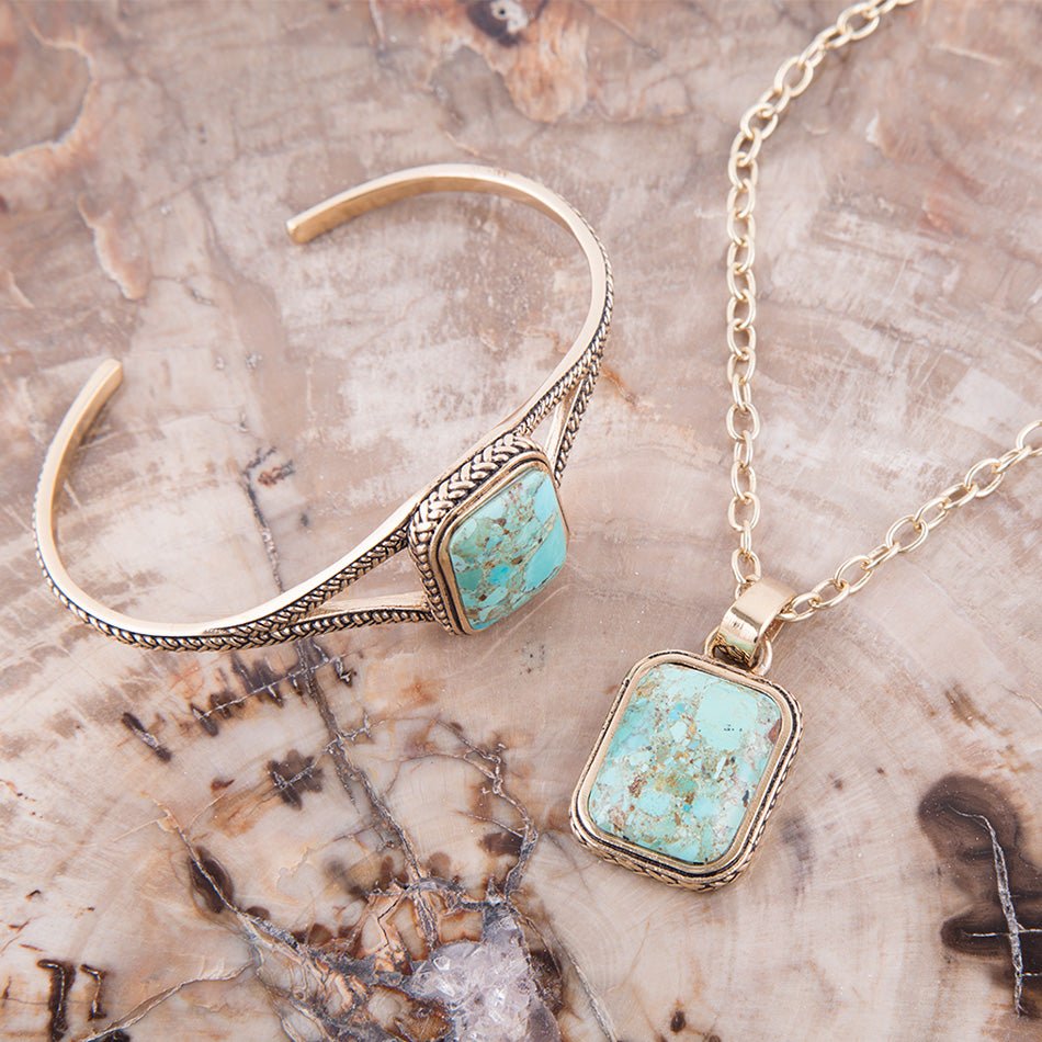 Credence Genuine Turquoise Cuff Bracelet detail view by Barse Jewelry