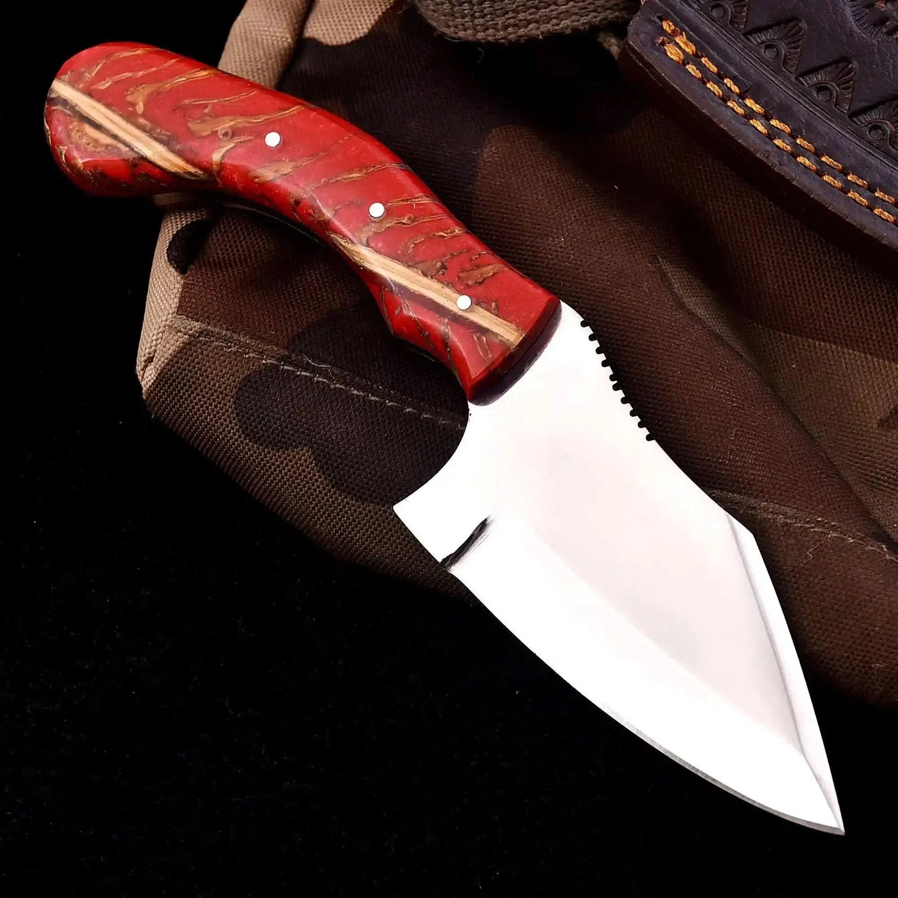 Pinecone Handle Fixed Blade Knife – 4” Stainless Steel Blade | JW SteelCrafts by JW SteelCrafts, Damascus knife main product photo