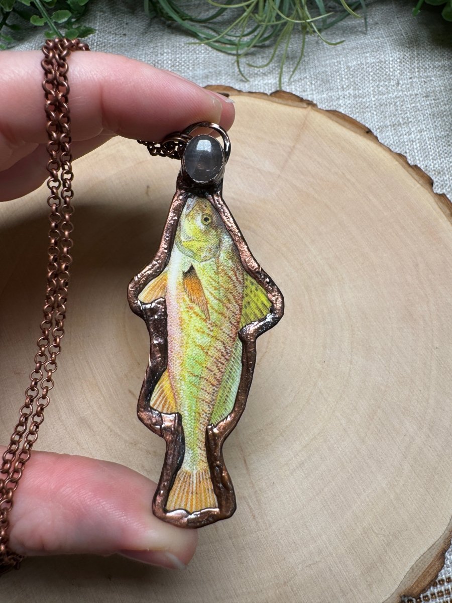 Croaker and Rose Quartz Necklace detail view by Copper Ashes