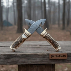 Gut Hook Skinner Knives Pair stag handle by JW SteelCrafts, Southern home decor detail photo 2