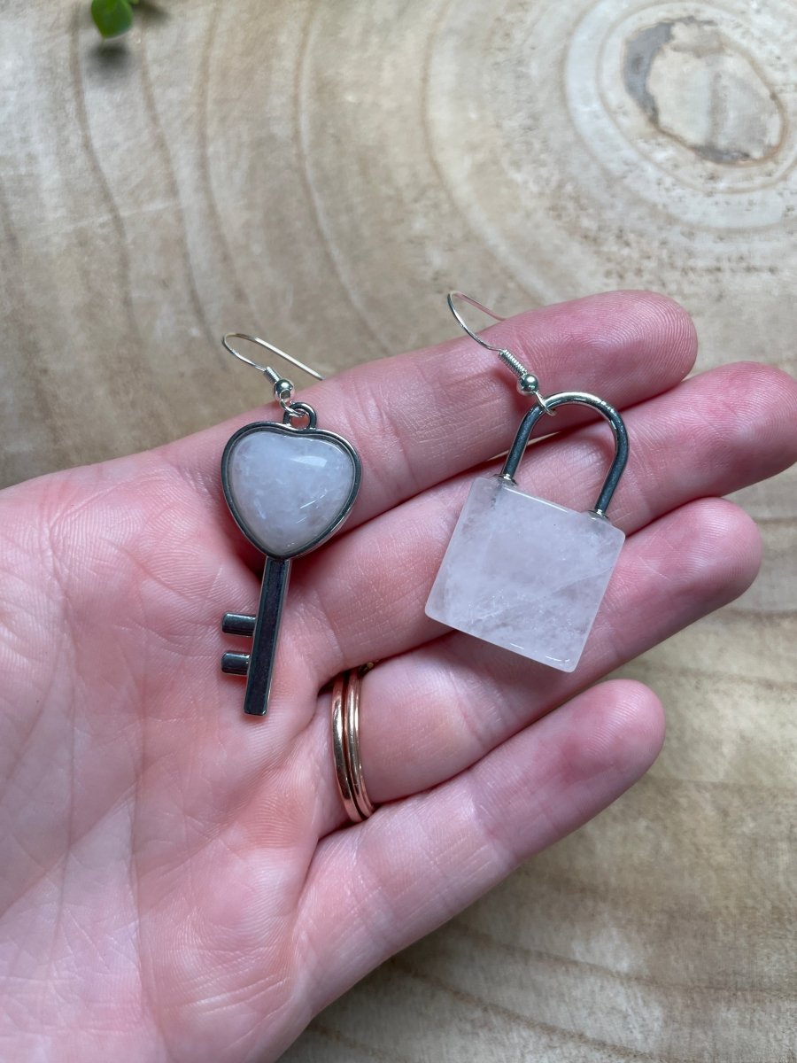 Crystal Heart Locket Earrings detail view by Copper Ashes