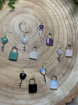 Crystal Heart Locket Earrings detail view by Copper Ashes