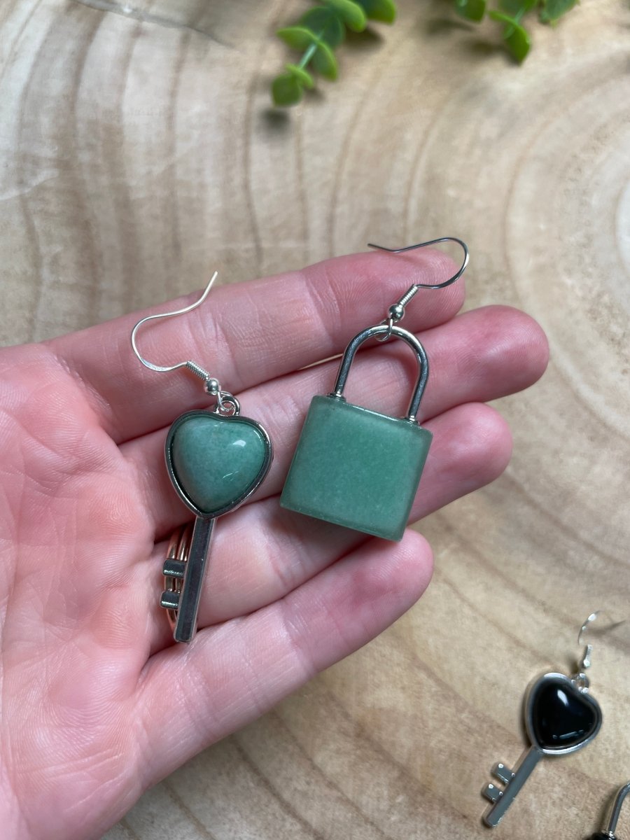 Crystal Heart Locket Earrings detail view by Copper Ashes