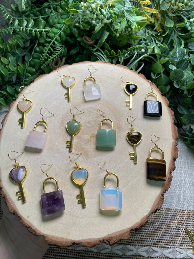 Crystal Lock and Key Earrings by Copper Ashes