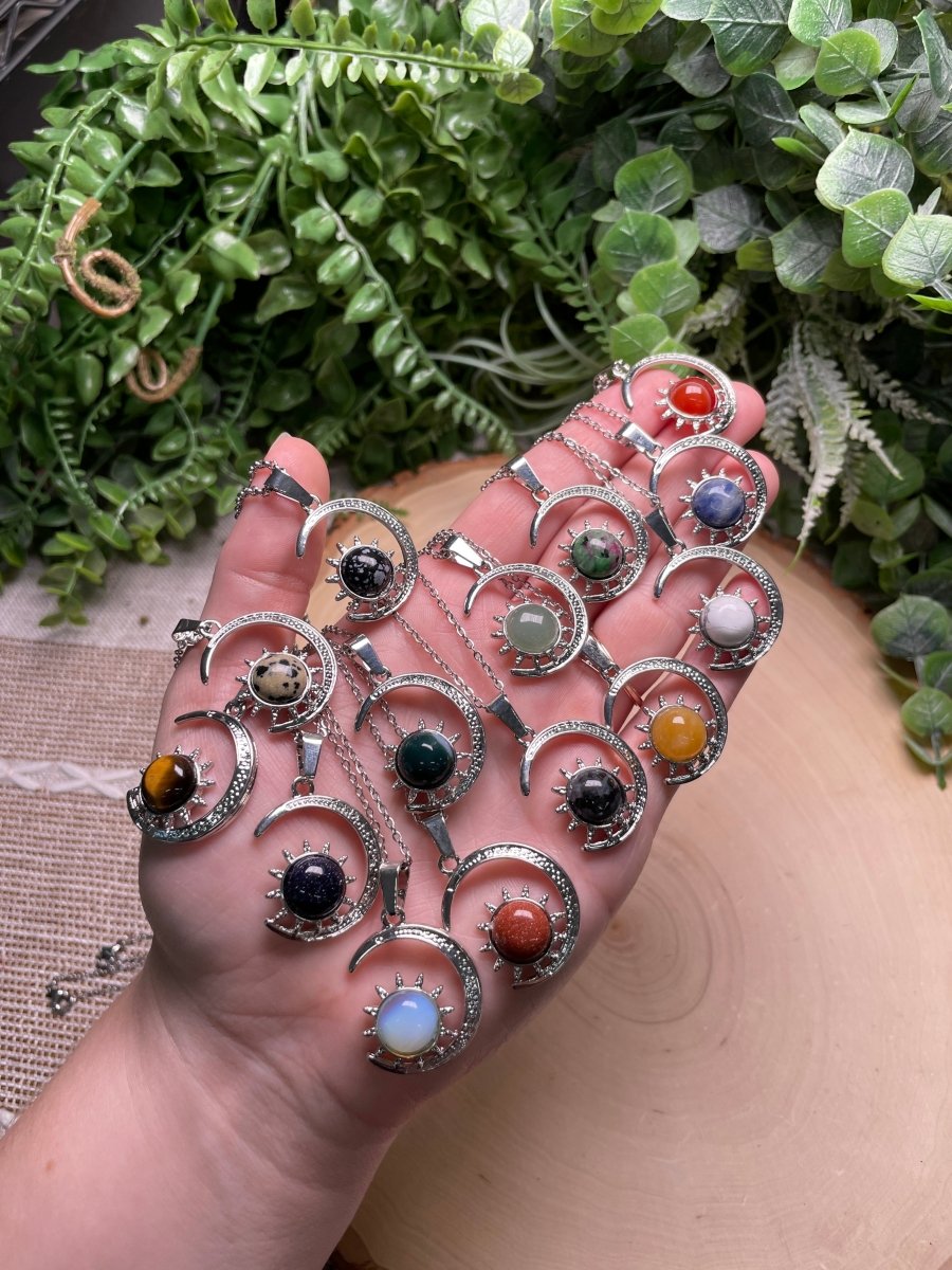 Crystal Moon and Sun Necklace by Copper Ashes