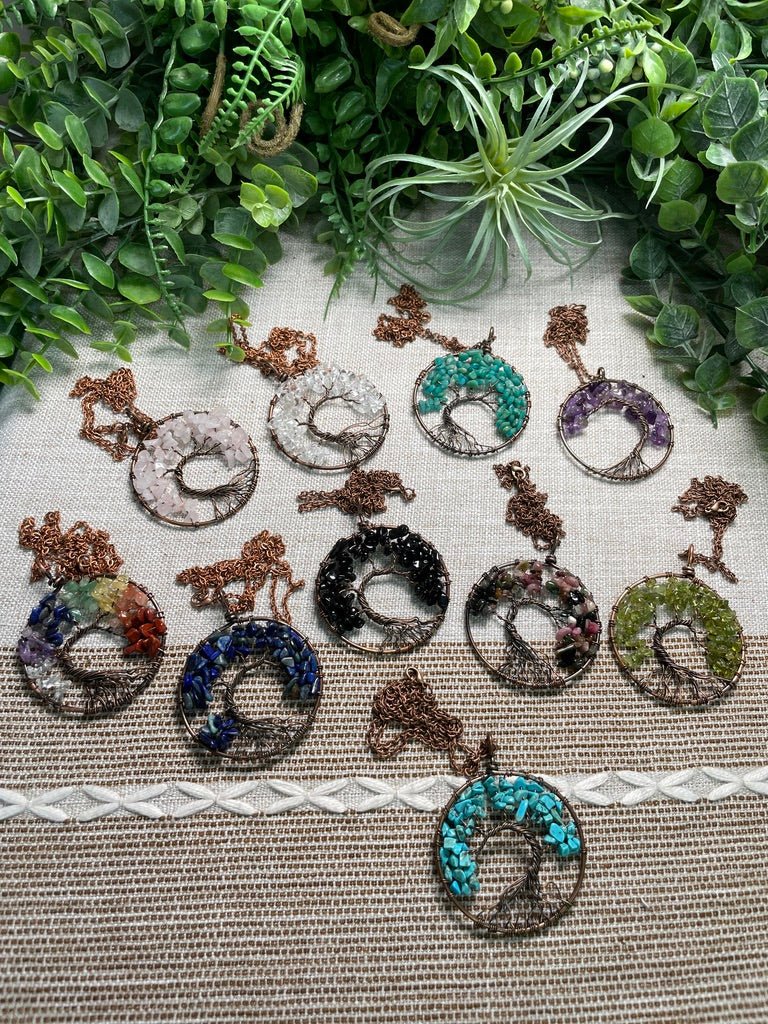 Crystal Tree of Life Necklace detail view by Copper Ashes
