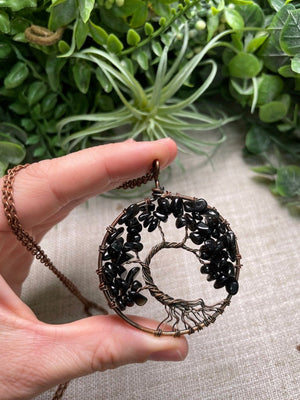 Crystal Tree of Life Necklace detail view by Copper Ashes
