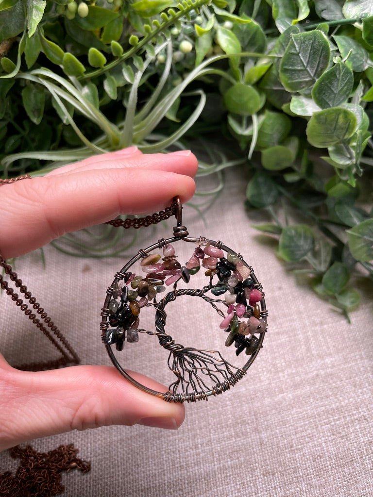 Crystal Tree of Life Necklace detail view by Copper Ashes