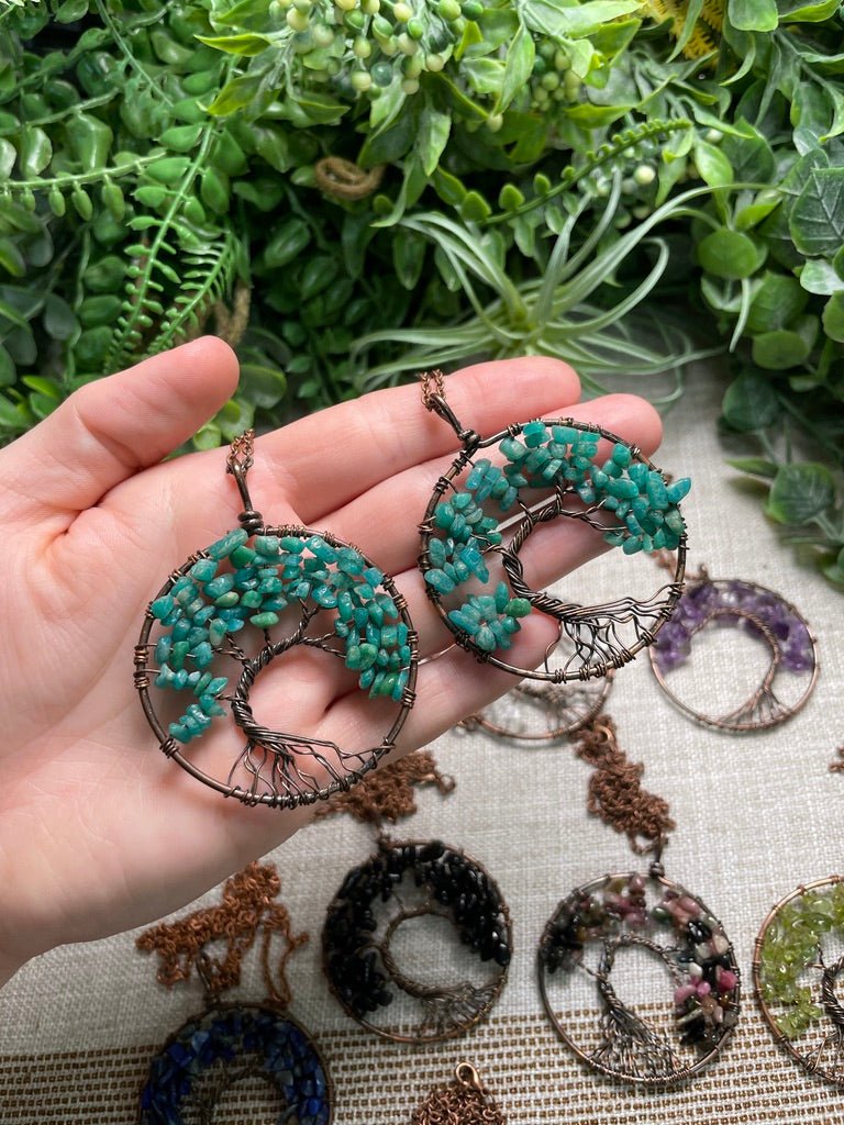Crystal Tree of Life Necklace detail view by Copper Ashes