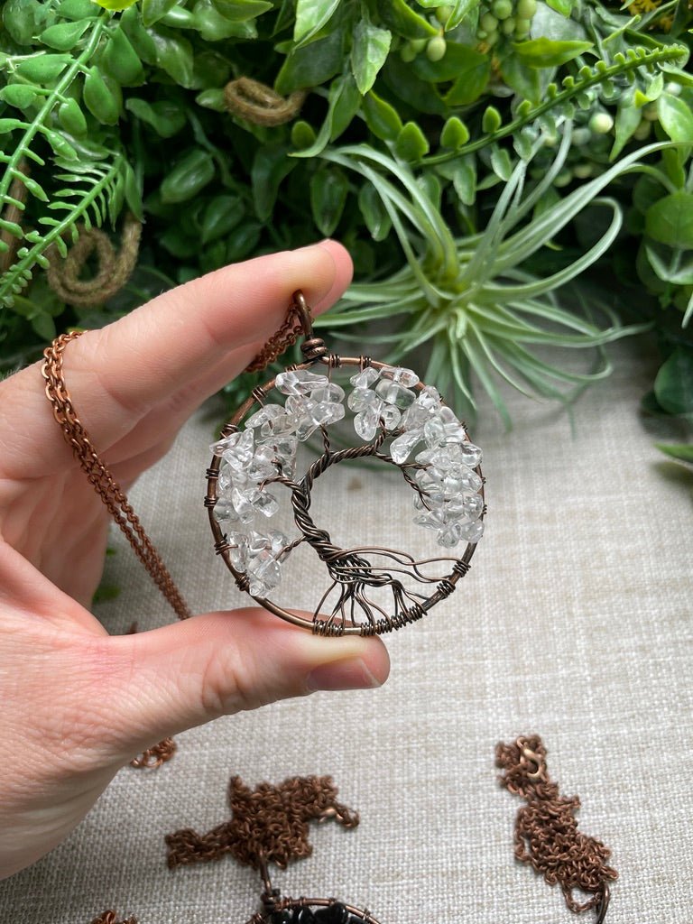 Crystal Tree of Life Necklace detail view by Copper Ashes