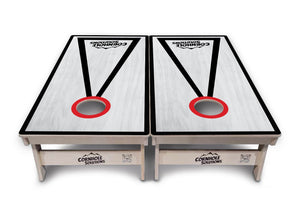Red/Black Hole Ring Grey Wash Cornhole Boards - Professional Tournament Series